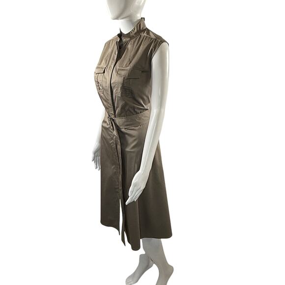 Ann Taylor mandarin Collor leeveless Utility Belted Dress Khaki Green 10 88-62 - Picture 2 of 16